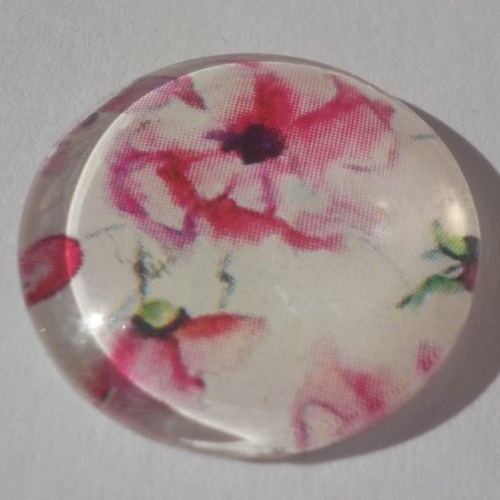 Cabochon de verre, image de fleurs roses, blanc, 20 mm, multicolore,