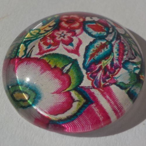 Cabochon de verre, image de fleurs roses et vertes, 20 mm,