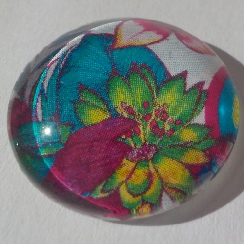 Cabochon de verre, image de fleurs roses et vertes, 20 mm,