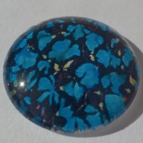 Cabochon de verre, image de fleurs turquoises et noires, 20 mm,
