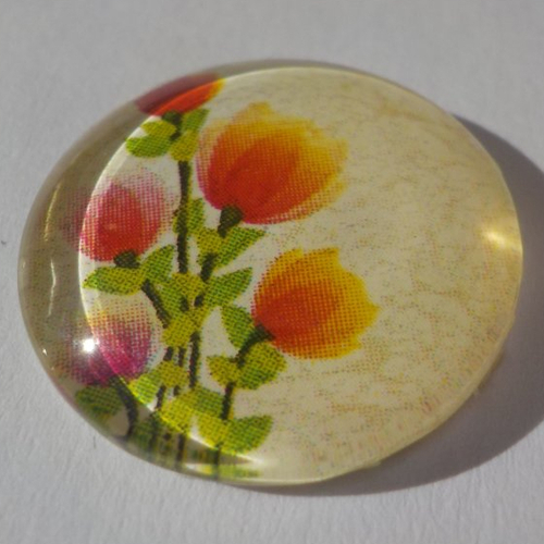 Cabochon de verre, image de fleurs oranges, 20 mm,