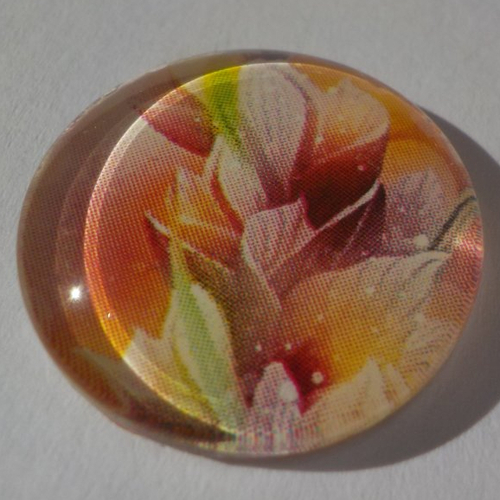 Cabochon de verre, image de fleurs oranges, 20 mm,