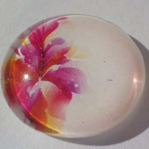 Cabochon de verre, image de fleurs fuchsia oranges, 20 mm,