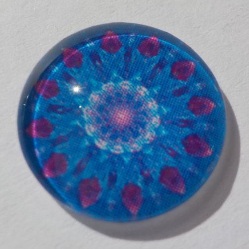 Cabochon de verre, image de mandala, bleu et aubergine,14 mm,