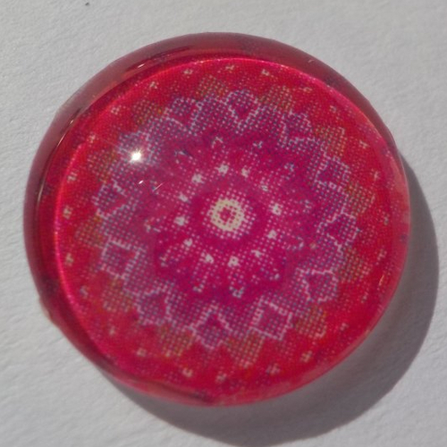 Cabochon de verre, image de mandala, rose et blanc,14 mm,