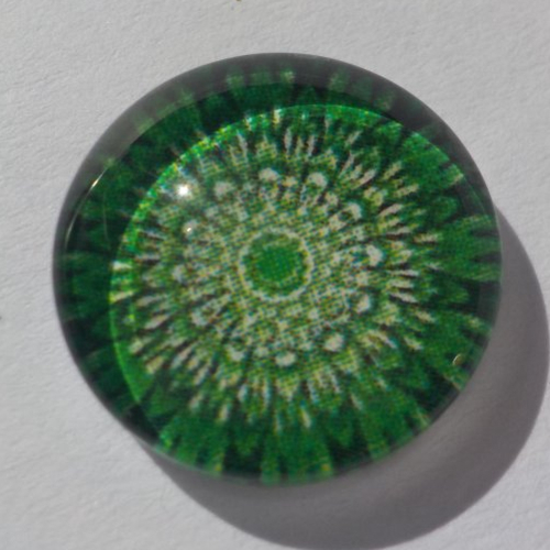 Cabochon de verre, image de mandala, vert,14 mm,