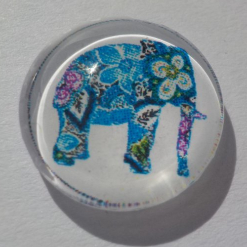 Cabochon de verre, image éléphant,14 mm,
