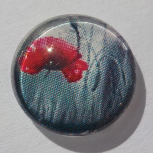 Cabochon de verre, image de coquelicot, rouge, grise,14 mm,