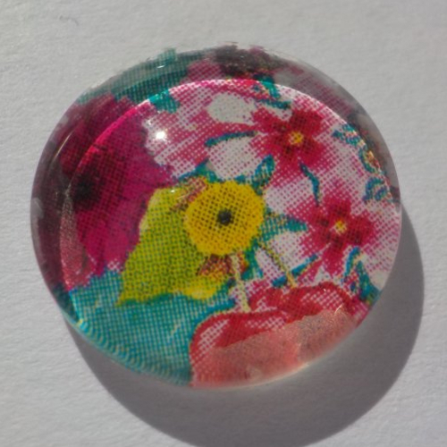 Cabochon de verre, image de fleurs multicolores,14 mm,