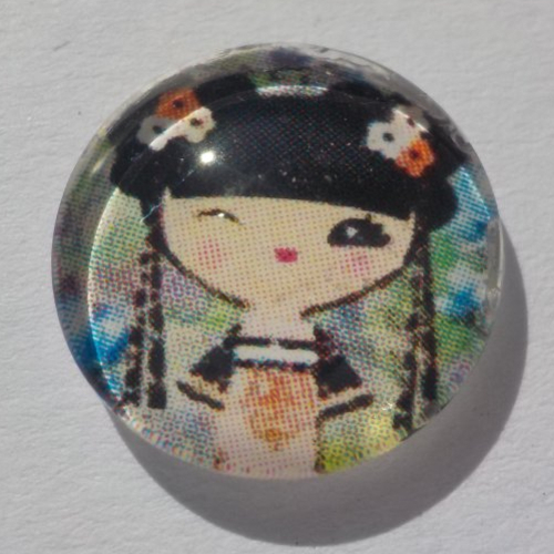 Cabochon de verre, image de chinoise,14 mm,