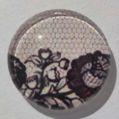 Cabochon de verre, image,14 m, noir, rose, fleur,