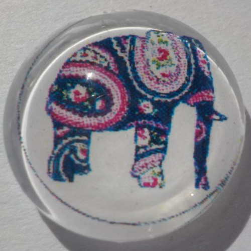 Cabochon de verre, image d'éléphant,14 m, noir, rose,