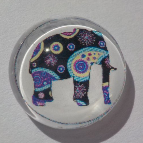 Cabochon de verre, image d'éléphant,14 m, turquoise, violet,