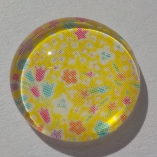 Cabochon de verre, image de fleurs jaunes, roses,14 m,