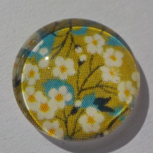 Cabochon de verre, image de fleurs blanches, vertes,14 m,