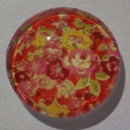 Cabochon de verre, image de fleurs rouges, vertes,14 m,