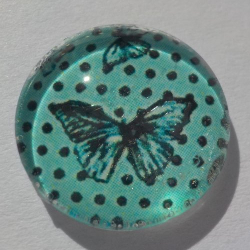 Cabochon de verre, image de papillon, turquoise,14 m,