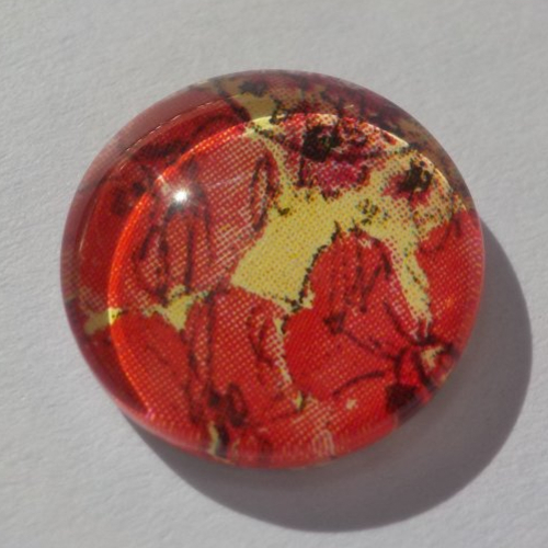 Cabochon de verre, image d'imprimé rouge, jaune, blanche,14 m,