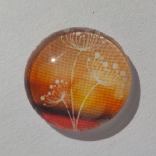 Cabochon de verre, image de fleur, orange et blanche,14 m,