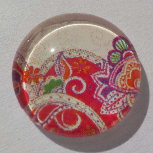 Cabochon de verre, image d'arabesques, rouge, multicolore,14 m,