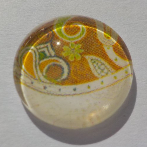 Cabochon de verre, image d'arabesques, moutarde, multicolore,14 m,