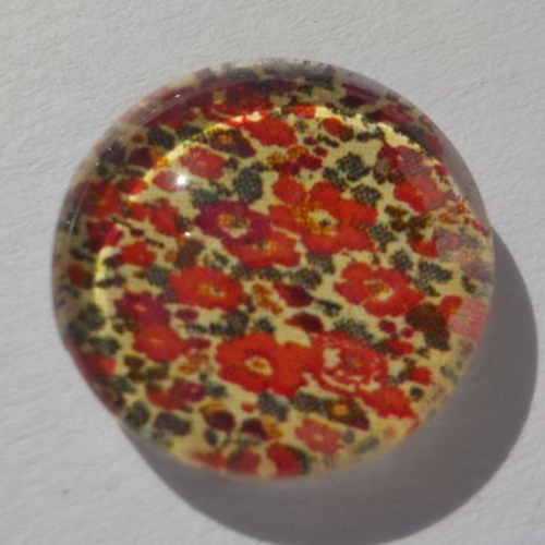 Cabochon de verre, image de fleur, liberty, vert et bordeaux,14 m,