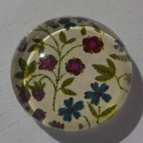 Cabochon de verre, image de fleur, liberty, bleu eau, rose brique,14 m,