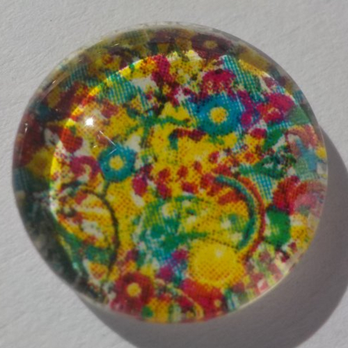 Cabochon de verre, image fleurs multicolores,14 m,