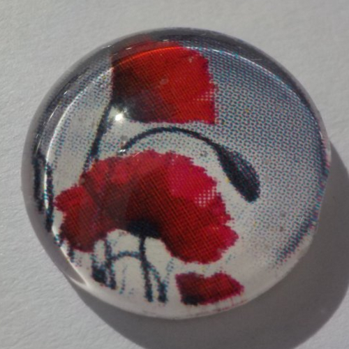 Cabochon de verre, image fleurs coquelicots,14 m, rond,