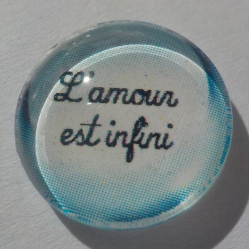 Cabochon de verre, image l'amour et infini, bleu, blanc,14 m,