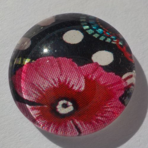 Cabochon de verre, image fleur liberty rose, noir, blanche,14 mm,