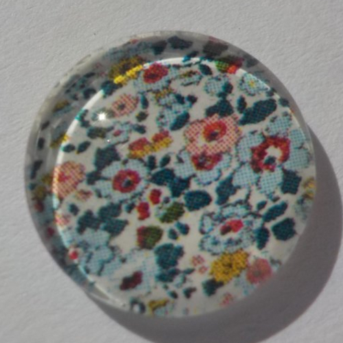 Cabochon de verre, image fleurs, multicolore,14 mm,