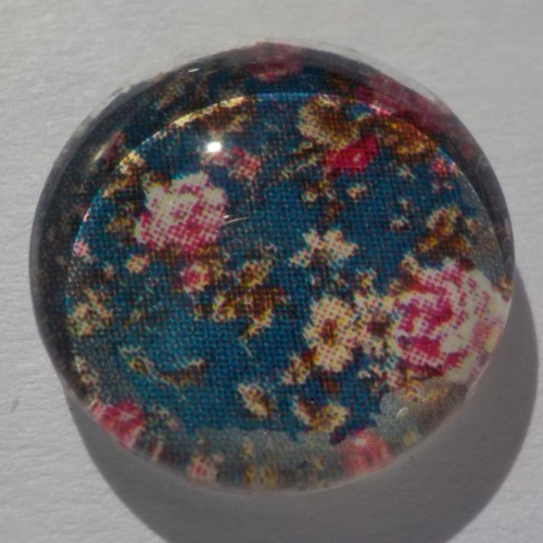 Cabochon de verre liberty, image fleurs, rose, bleu,14 mm,