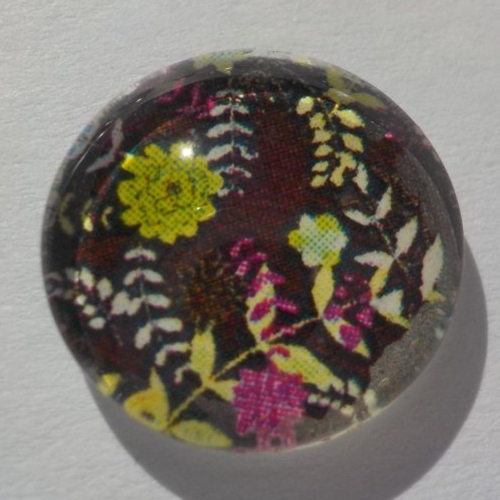 Cabochon de verre liberty, image fleurs, rose, bleu,14 mm,