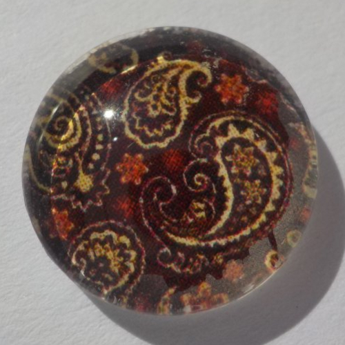 Cabochon de verre arabesques, image marron, rouge,14 mm,