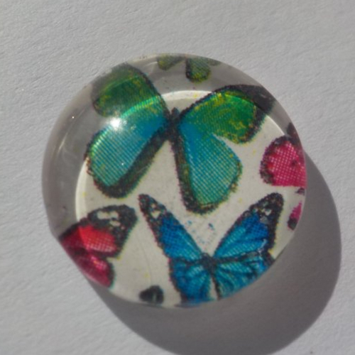Cabochon de verre, image de papillons verts et roses,14 m,
