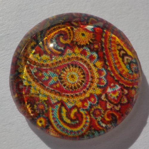 Cabochon de verre, image d'arabesques, marron, orange,14 m,