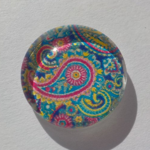 Cabochon de verre, image d'arabesques, multicolore,