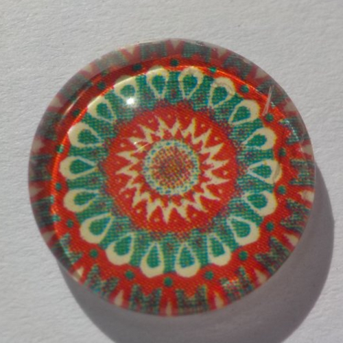 Cabochon de verre, image mandala, orange, vert