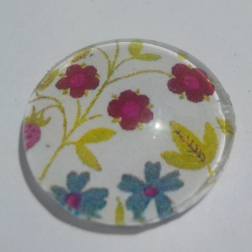 Cabochon avec son image de coeur, oiseau, fleurs, florale, en verre, rond, 18 mm, turquoise,