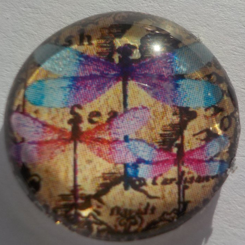 Cabochon en verre, libellules, rond, en 20 mm, mauve, rose,