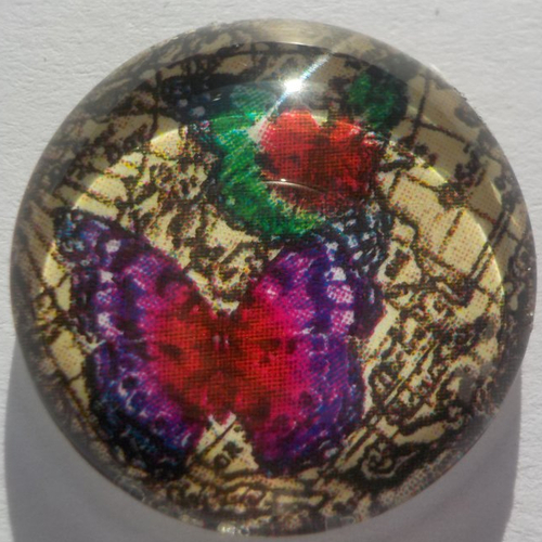 Cabochon en verre, papillons, aubergine, prune, rond, en 20 mm,