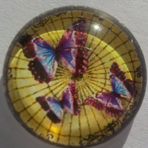 Cabochon en verre, papillons, mauve, lavande, beige, rond, en 20 mm,