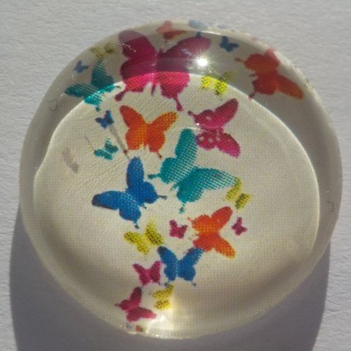 Cabochon en verre, envolé de papillons, beige, multicolore, rond, en 20 mm,