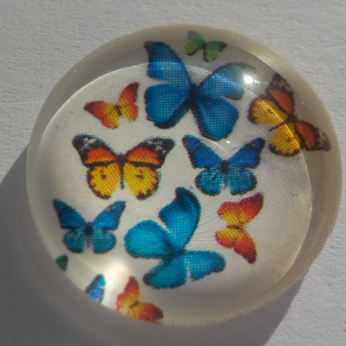 Cabochon en verre, envolé de papillons, vert, orange, rond, en 20 mm,