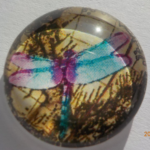 Cabochon en verre, libellule, mauve, bleu, rond, en 20 mm,