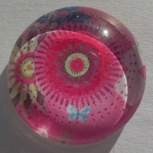 Cabochon en verre, fleur, rond, en 20 mm, rose, jaune, bleu,