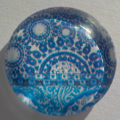 Cabochon en verre, rond, en 20 mm, bleu, blanc