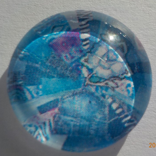 Cabochon en verre, rond, en 20 mm, bleu, blanc