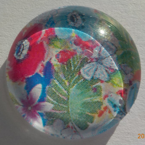 Cabochon en verre, rond, en 20 mm,fleurs, multicolore,